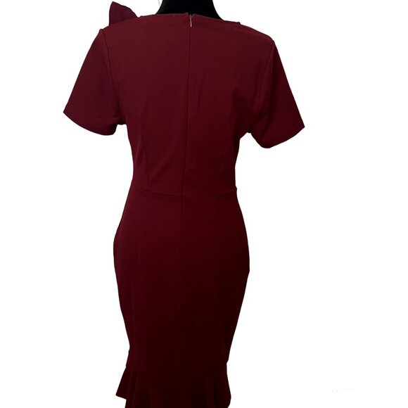 Aisize Ruffle Drapped 50s Vintage Style Dress Size Medium Burgundy Wine Party - Picture 3 of 9